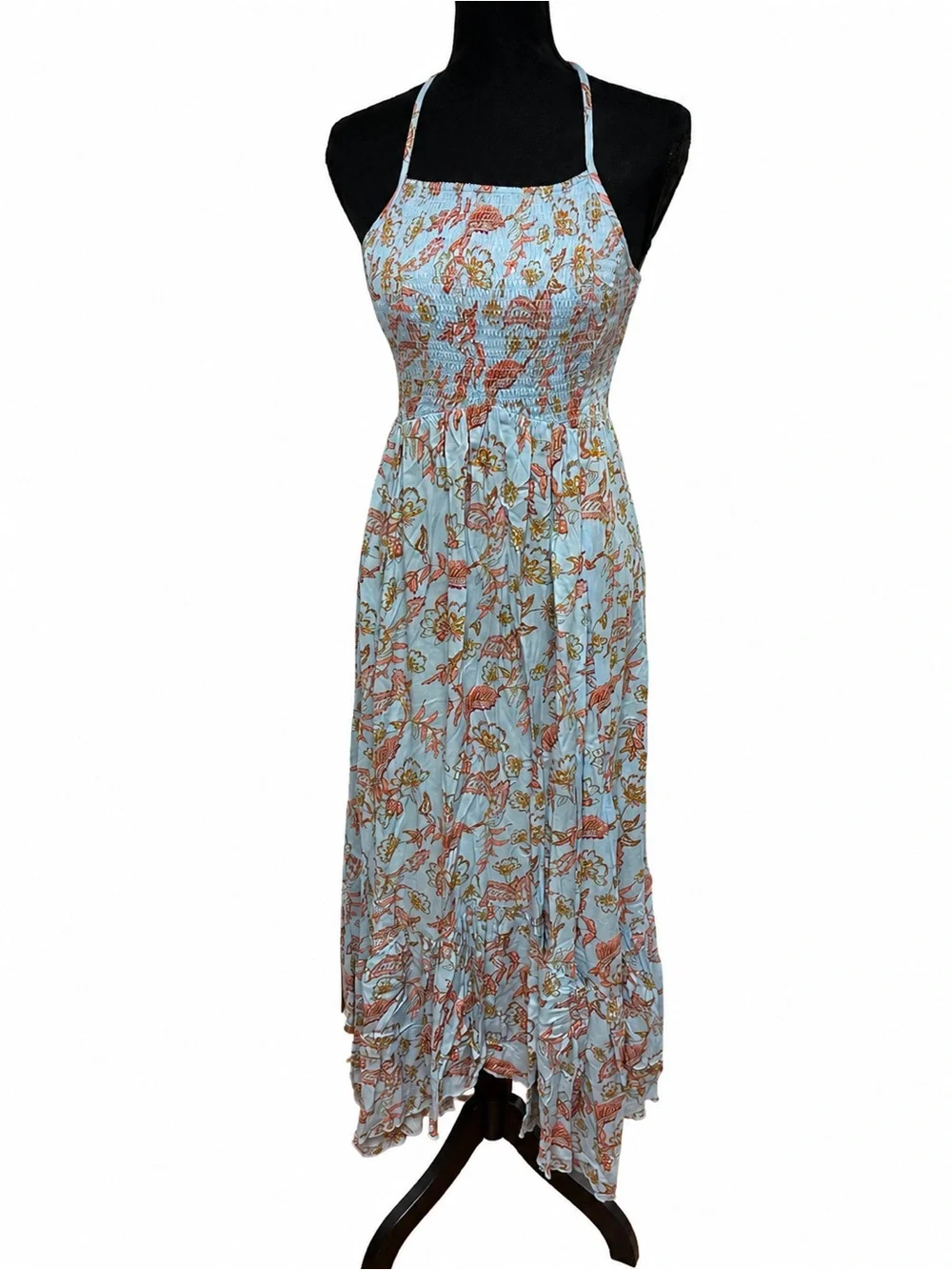 NWT Free People Heat Wave Printed Maxi Dress Robins Egg Blue Floral Small